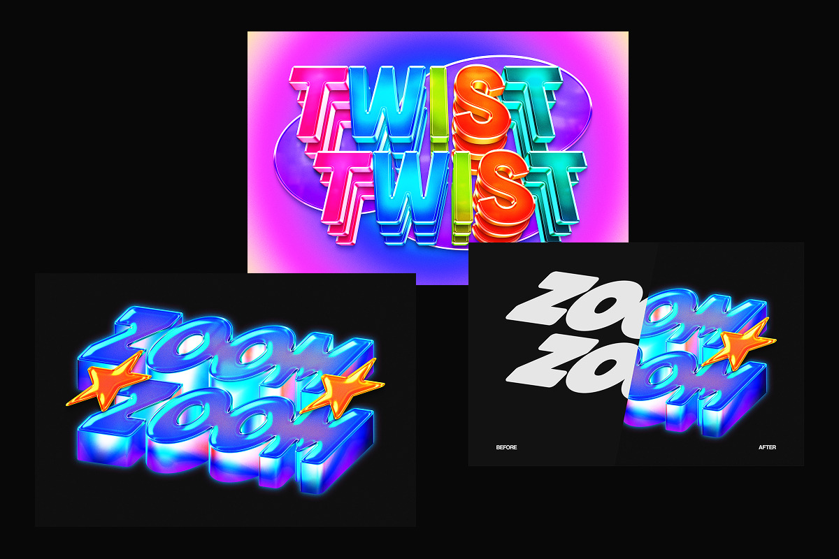 Colorful 3D Glossy Text Effect, a Layer Style Add-On by Matsero (Photo 2 of 4)
