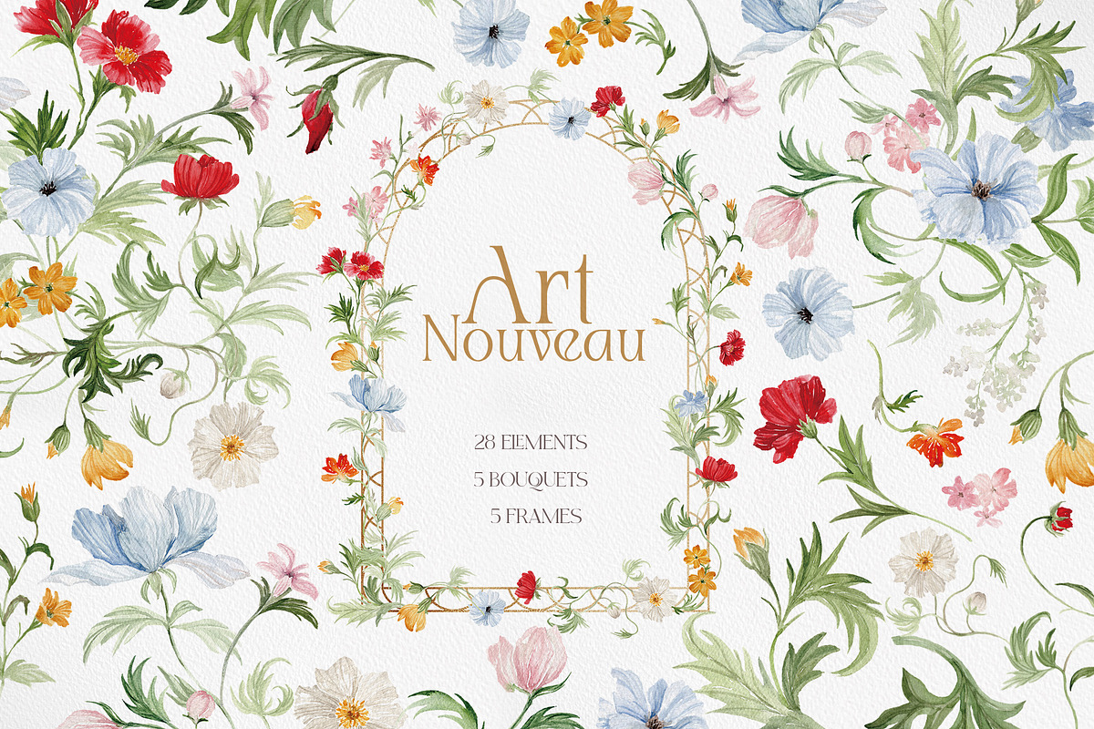 Watercolor Flower - Art Nouveau, a Decorative Illustration by Beigetime (Photo 1 of 14)