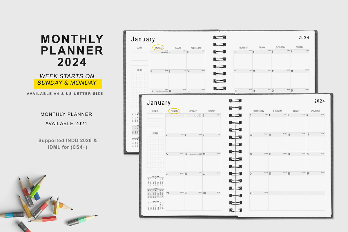 2024 MONDAY & SUNDAY START PLANNER, a Stationery Template by MNT-Creator (Photo 3 of 11)