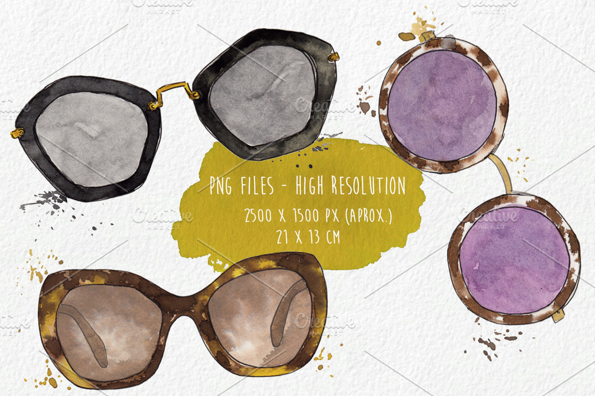 Watercolor Sunglasses Clipart Summer, an Object Illustration by MaraquelaStudio (Photo 3 of 5)