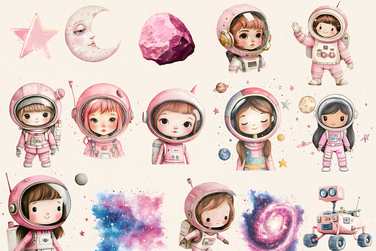 Pink Outer Space Clipart Pack, a Person Illustration by Daring Digies (Photo 4 of 10)