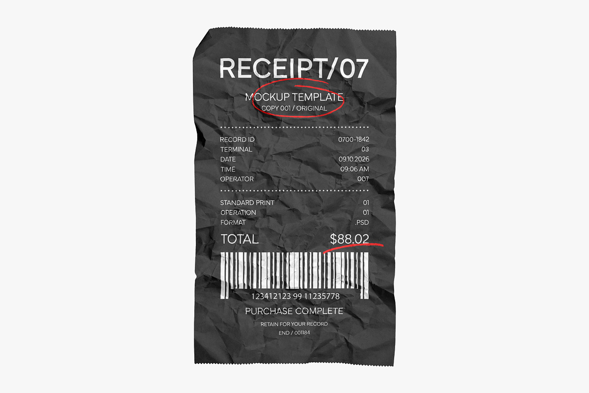 Сrumpled Receipt Mockup, an Advertising Mockup by Design Squad (Photo 2 of 3)