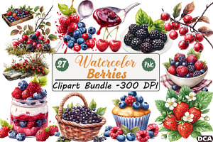 Watercolor Berries Clipart Bundle, an Illustration by DreamCafeArt