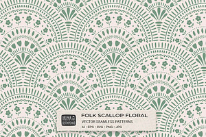 Folk Scallop Floral Vector Patterns, a Pattern Graphic by Irina Ostapenko