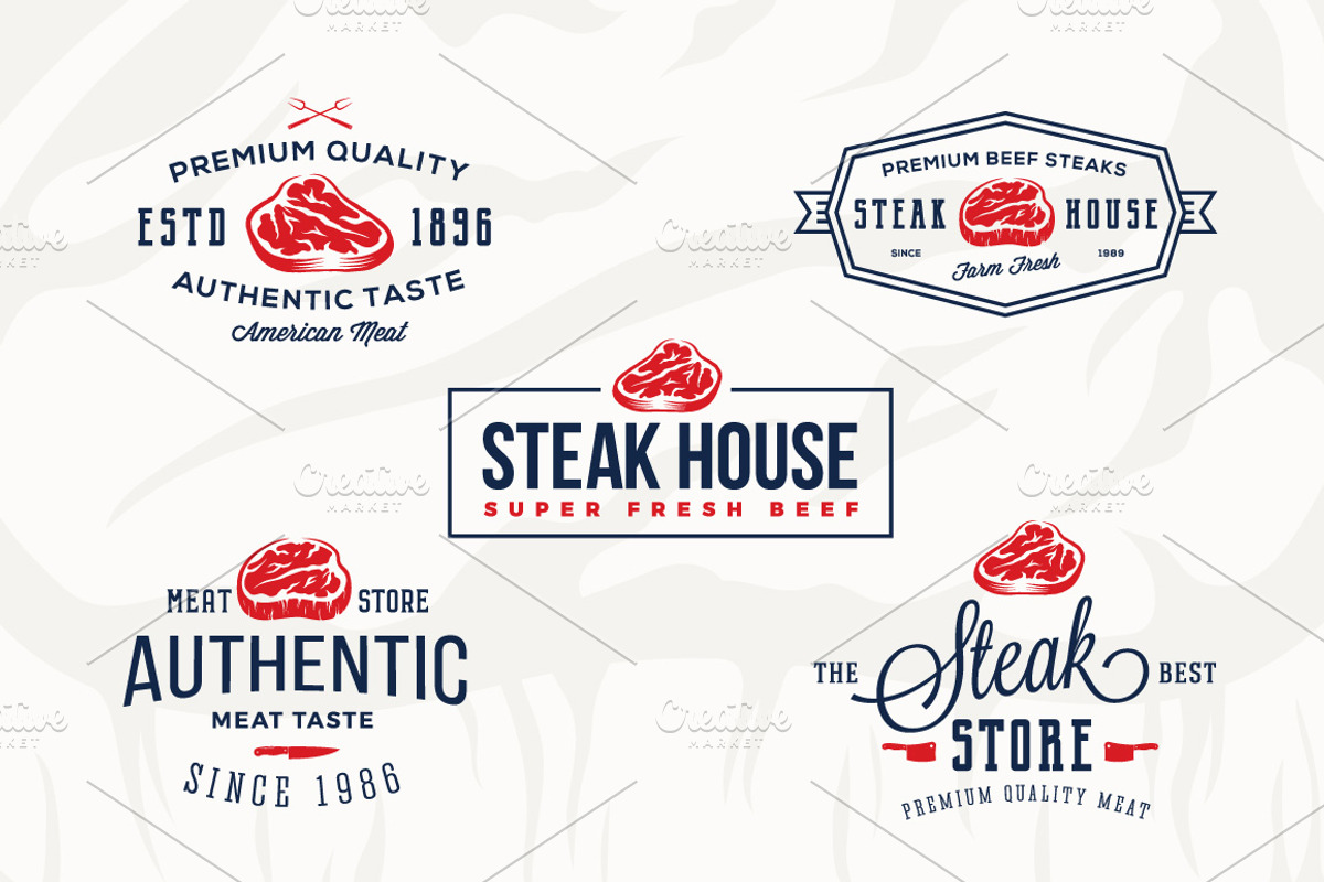Steak House Vintage Labels, a Food Illustration by Createvil