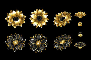 Set of golden daisy chrysanthemums