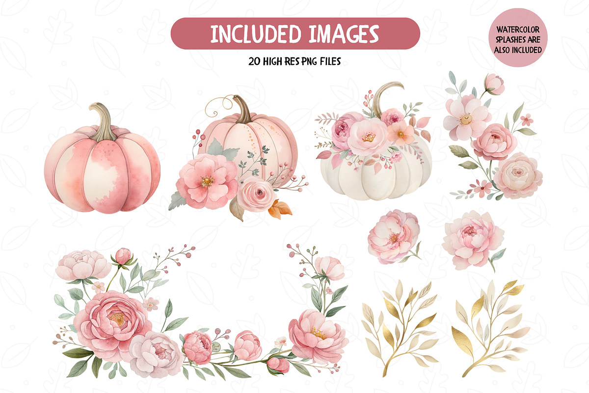 Pink Floral Pumpkin Clipart, an Illustration by TatiMockup (Photo 2 of 4)