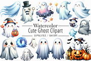 Watercolor Cute Ghost Clipart, an Illustration by Libby Wishes (Thumbnail 1 of 6)