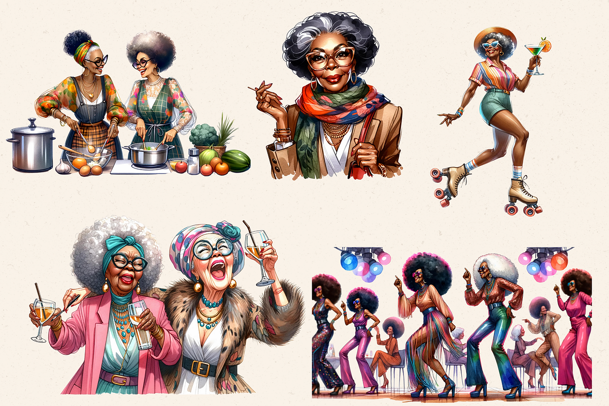 OLD LADY DRINKERS CLIPART PACK, a Person Illustration by Daring Digies (Photo 5 of 9)