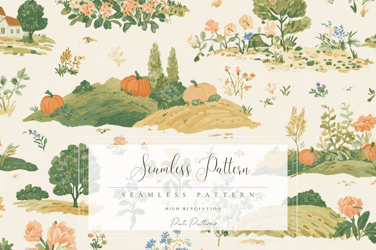 Autumn Cottagecore Floral Seamless Pattern PNG