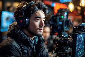 Young filmmaker working intently on, a Photo by Tanuart