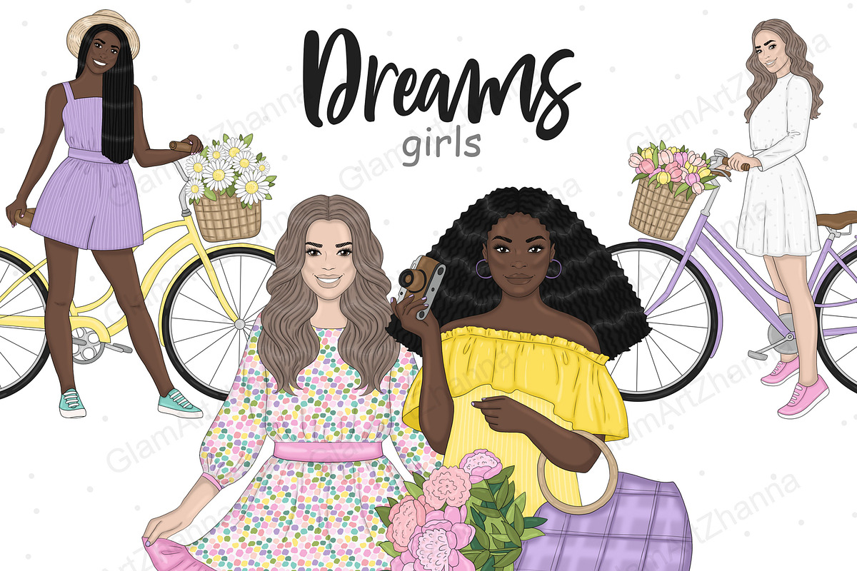 Spring Girl Clipart | Bicycle Woman, a Person Illustration by GlamArtZhanna (Photo 1 of 5)