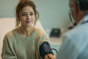 Young woman getting blood pressure c, a Photo by Pixeness Studio