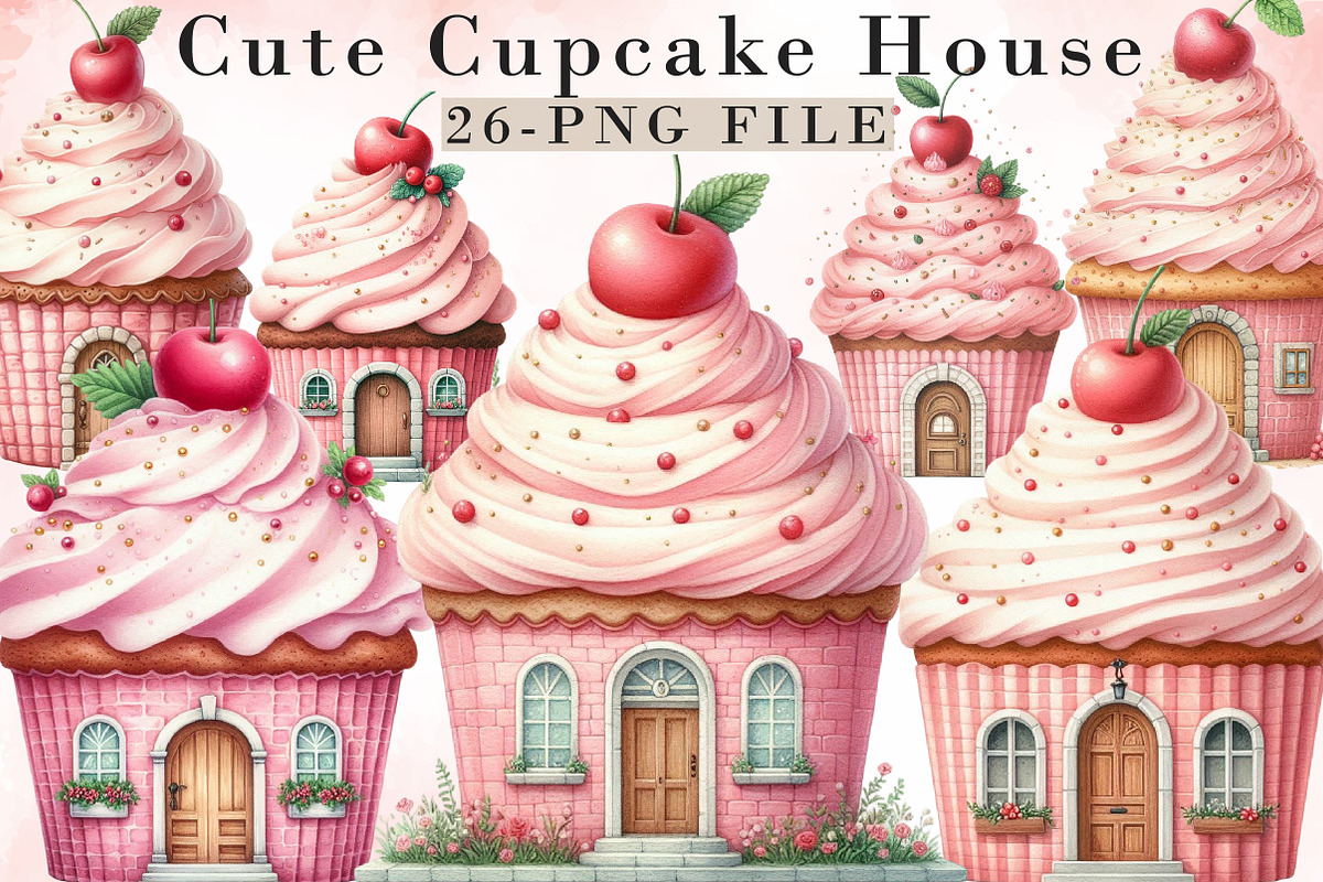 Cute Cupcake House Clipart, an Illustration by Libby Wishes (Photo 1 of 7)