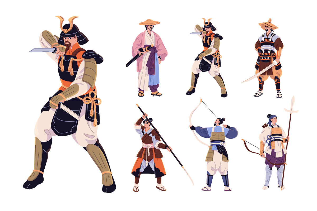 Samurais, warriors in armor set, a Person Illustration by PaperTrident (Photo 1 of 4)