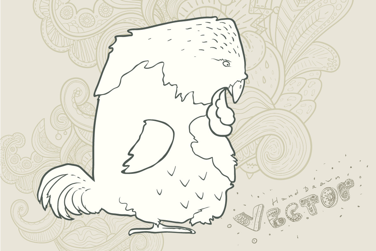 Hand drawn vector retro cartoon bird, a Decorative Illustration by Andrew Bzh.