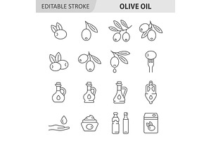 Olive oil line icon set, an Outline Icon by ElineDesign