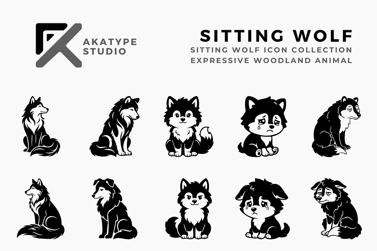 Sitting Wolf Icon Collection, a Solid Icon by Akatype Studio (Photo 1 of 3)