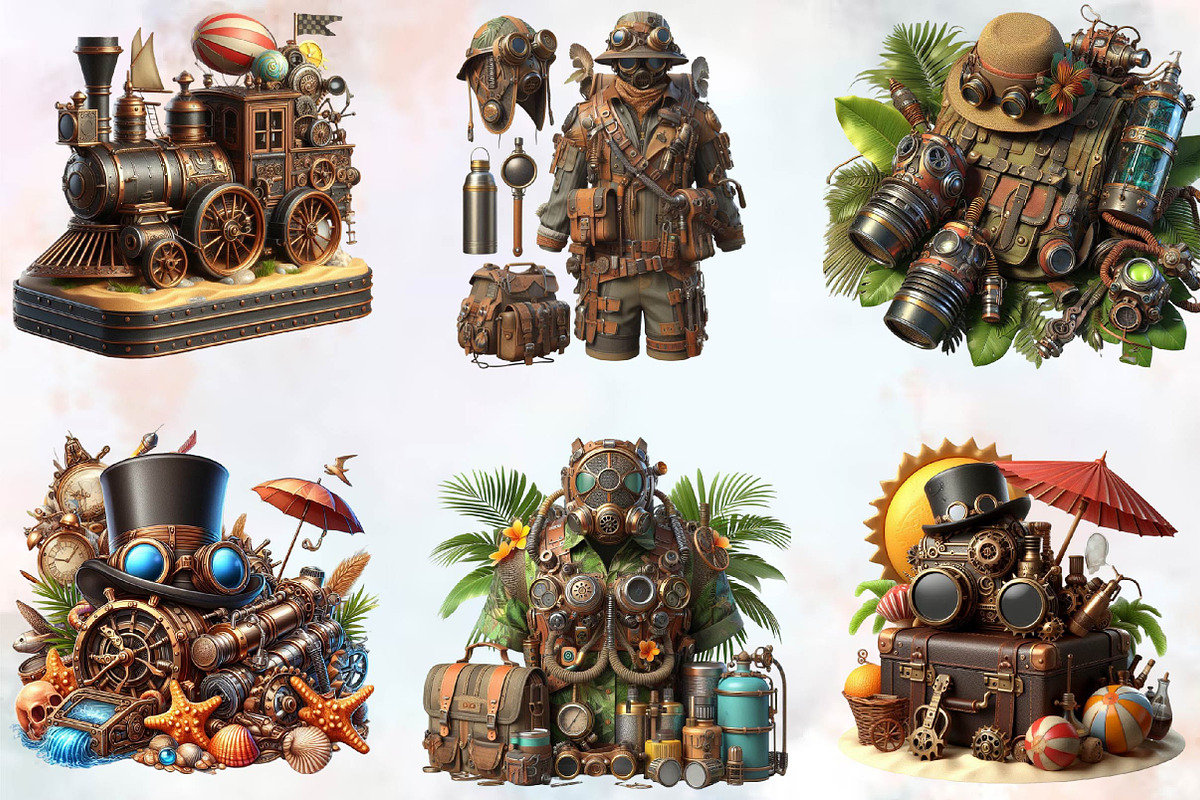 Steampunk Summer Clipart Bundle, an Illustration by SVGArt (Photo 3 of 8)