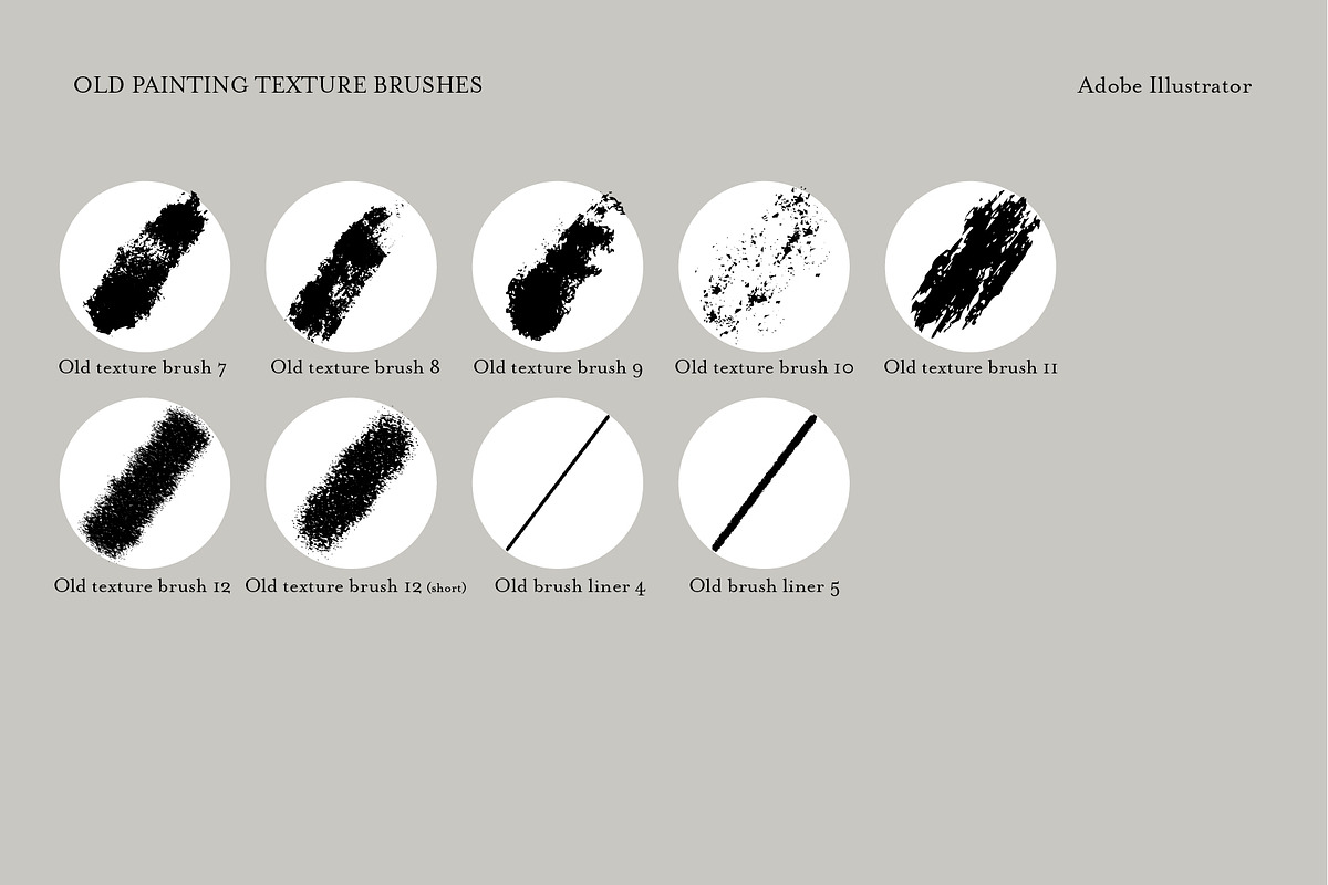 Old painting texture brushes for AI, a Brush Add-On by Studio Mei Design (Photo 6 of 6)