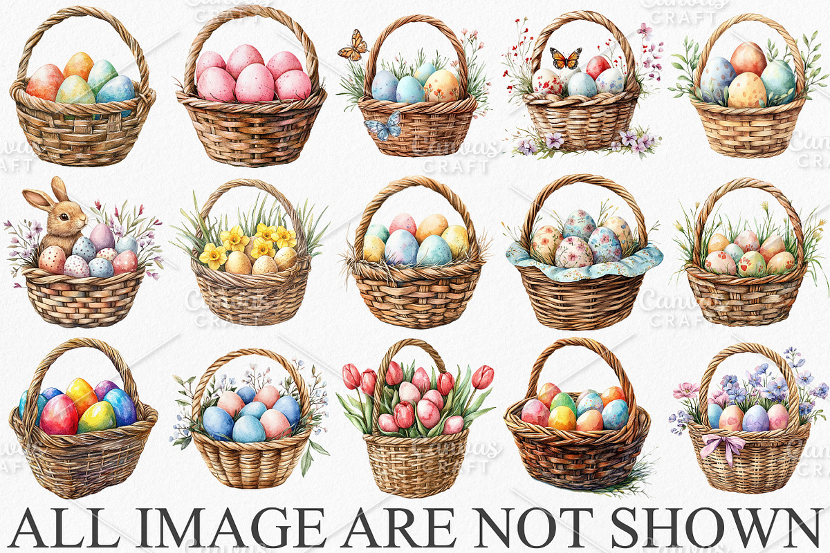 Watercolor Easter Basket Clipart PNG, an Illustration by Canvas Craft (Photo 3 of 7)