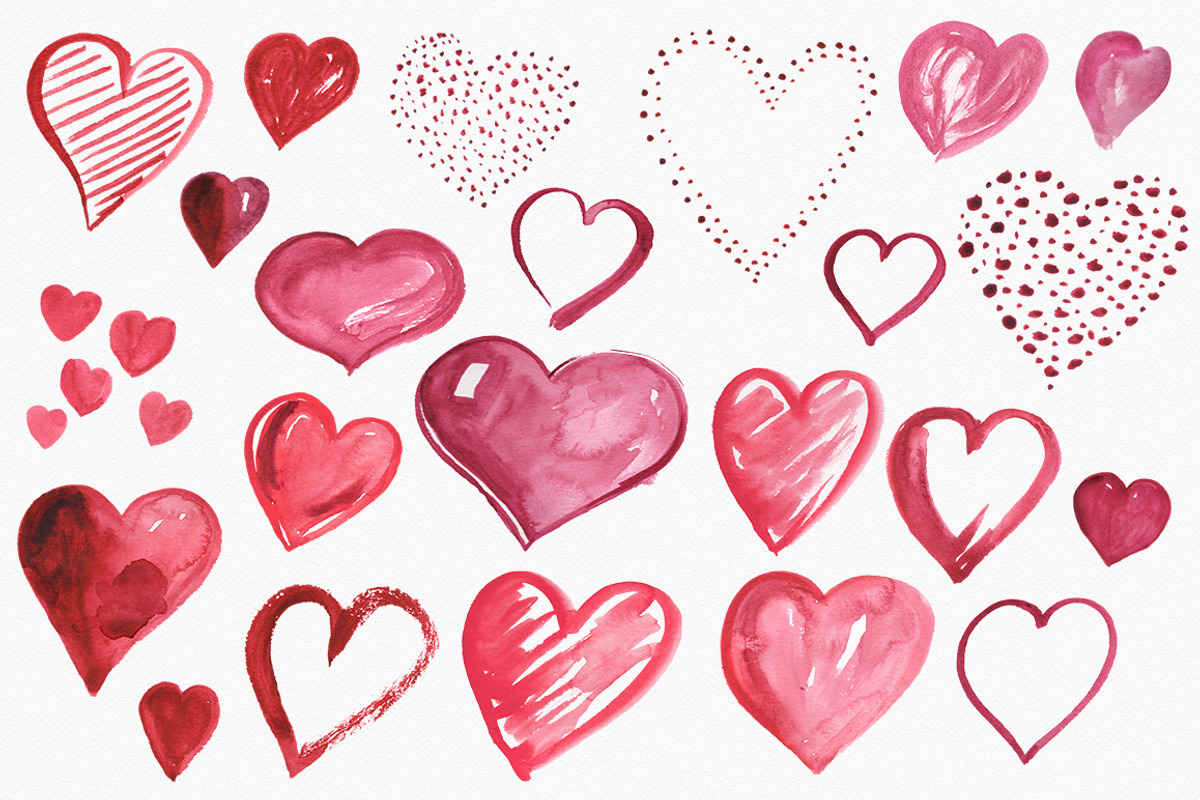 Lovely Hearts Watercolor Clipart, an Illustration by Rad Fonts (Photo 5 of 6)