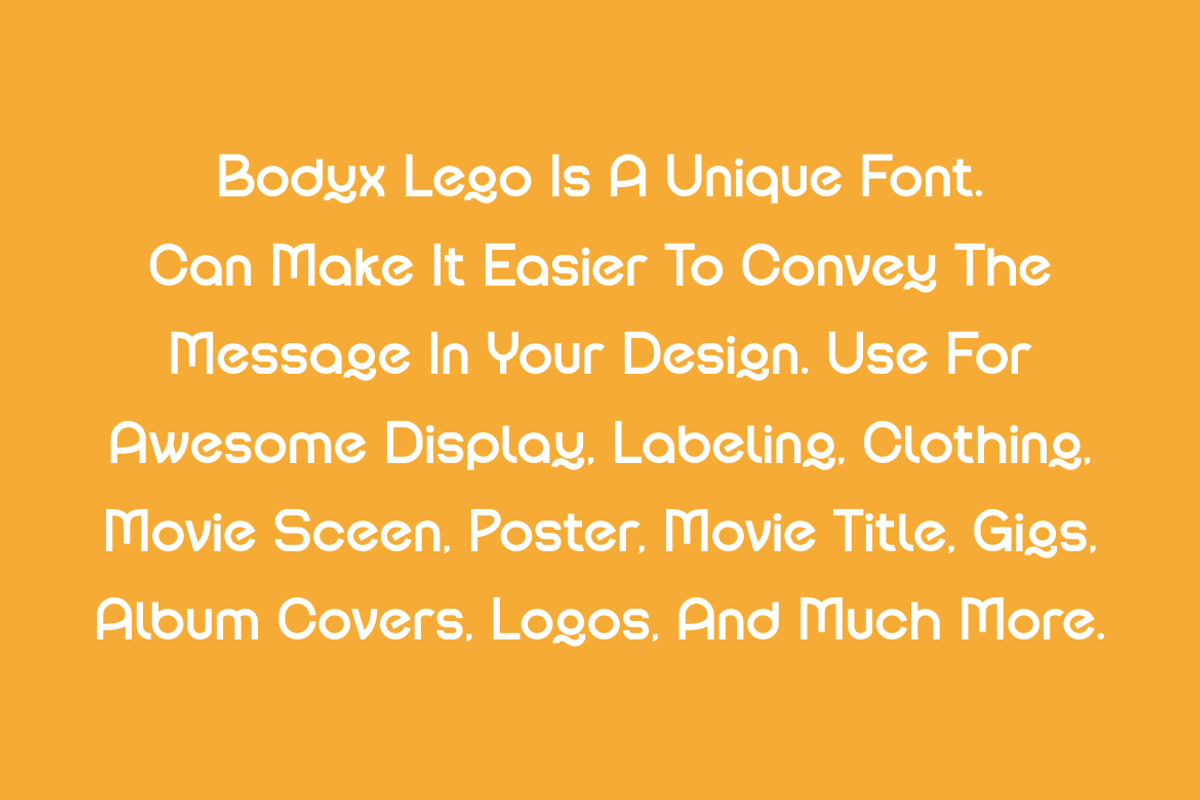 Bodyx Lego - Modern Unique Font, a Sans Serif Font by Viswal Studio (Photo 2 of 7)