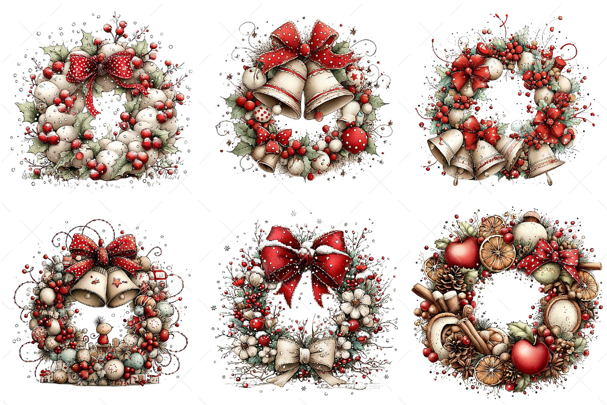 Whimsical Christmas Wreath Clipart, an Illustration by Craft Nest (Photo 4 of 11)