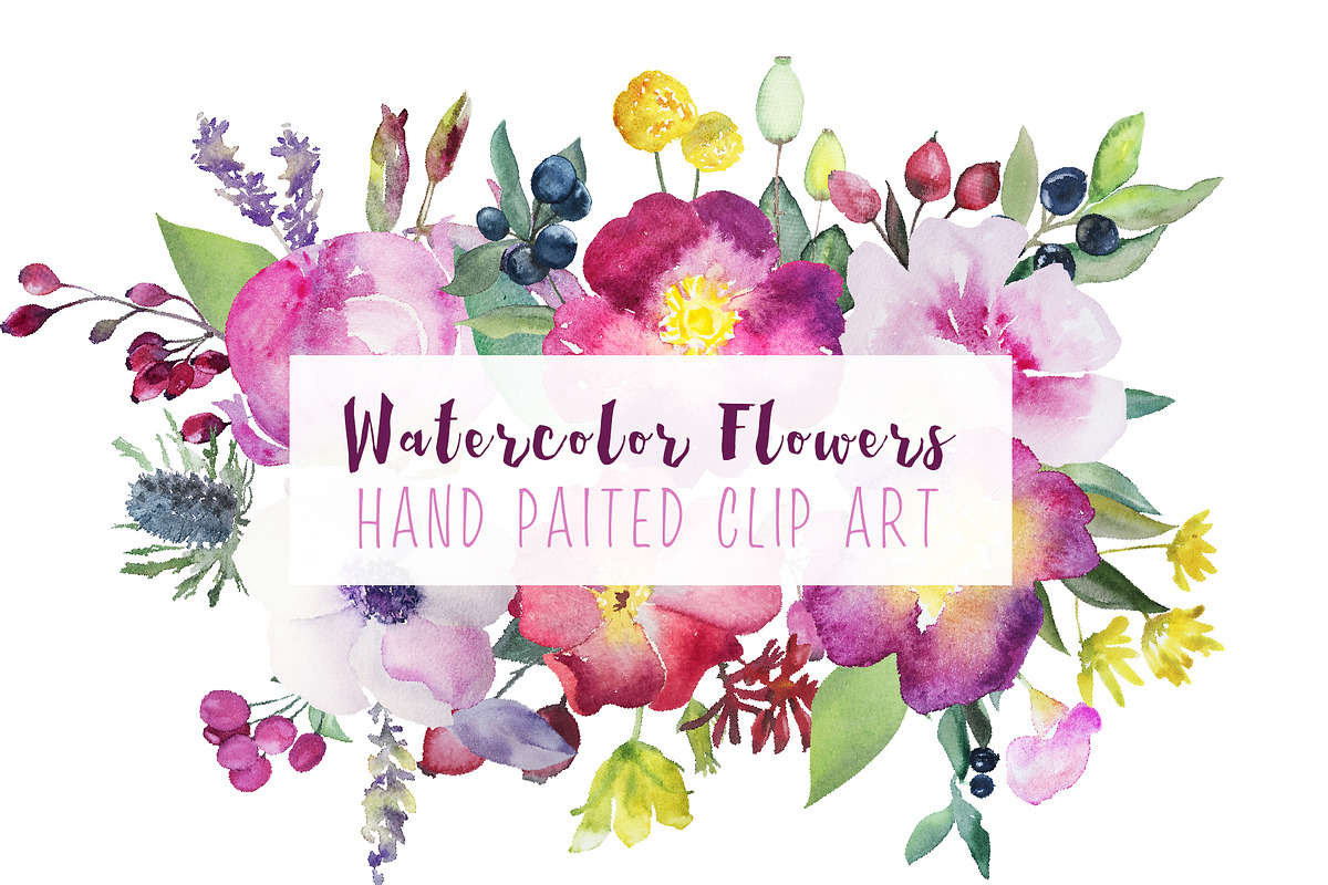 Watercolor flower bundle, an Illustration by GraphicRain (Photo 6 of 9)