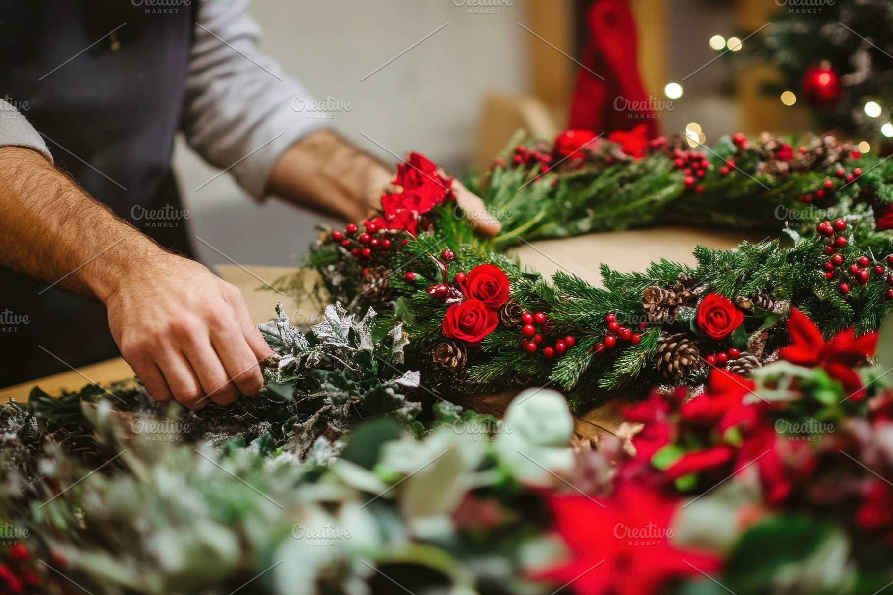 Florist making beautiful Christmas, a Photo by Pavel_design