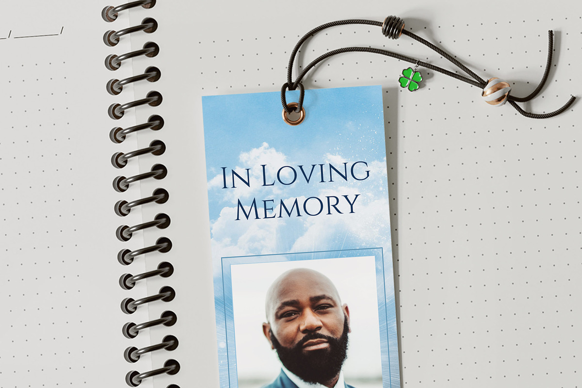 Blue Sky Funeral Bookmark Template, a Card Template by Godserv Designs (Photo 8 of 10)