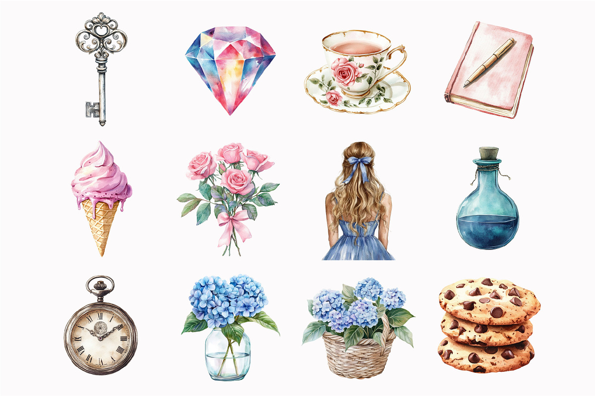 Watercolor Modern Alice Clipart, an Illustration by Design Market (Photo 3 of 5)
