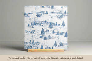 Snowy Sleigh Toile De Jouy Pattern