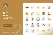 50 Wild West Flat Multicolor Icons, an Icon by IconBunny (Thumbnail 1 of 2)