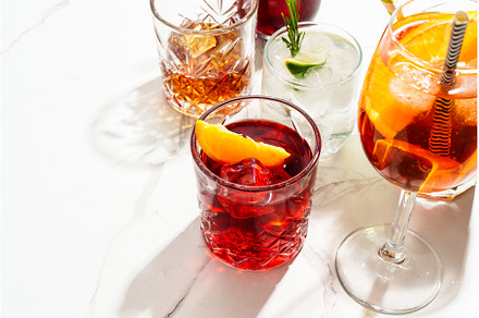 Different cocktail drinks with hard