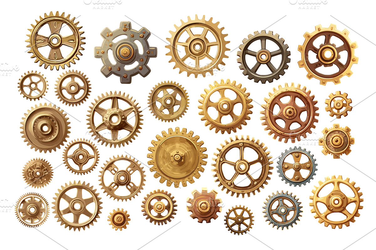 Vintage style metal gears. Old brass, an Illustration by Valerie Bodnar