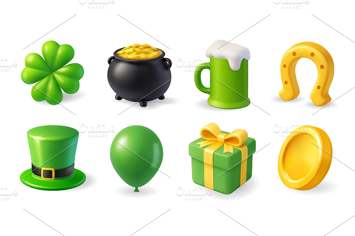 St. Patricks Day set with shamrock, an Object Illustration by GraphiShop