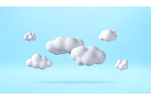 3D Fluffy white clouds floating in, an Illustration by Abscent