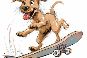 Vintage Cartoon funny pet dog riding, an Animal Photo by Pixeness Studio