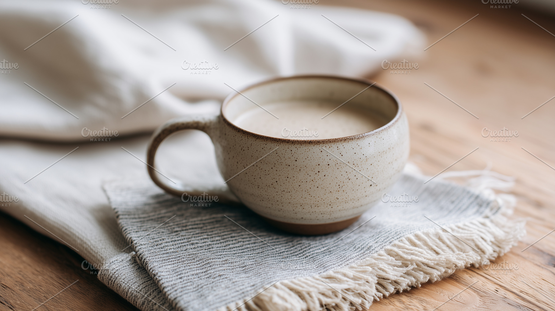 Ceramic mug filled with warm creamy, a Food & Drink Photo by MistyDay