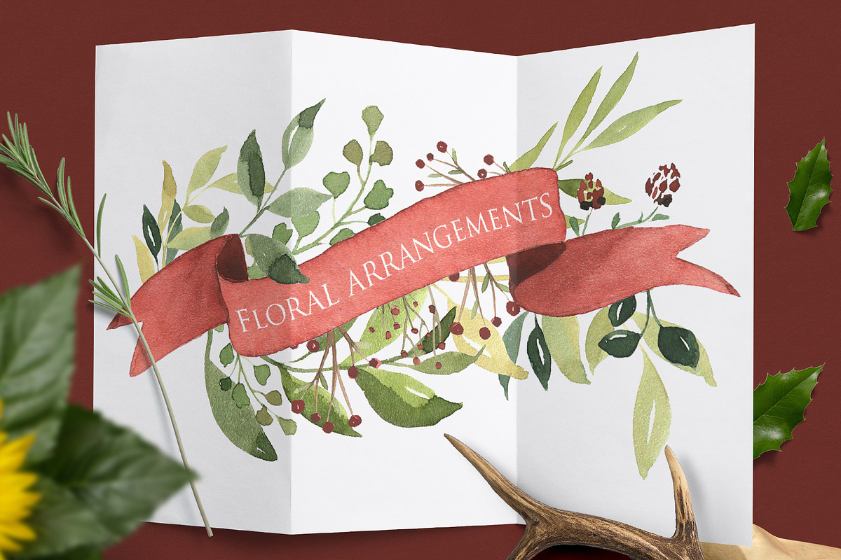 Watercolor floral set-Burgundy color, a Decorative Illustration by Pamyatka Shop (Photo 5 of 7)