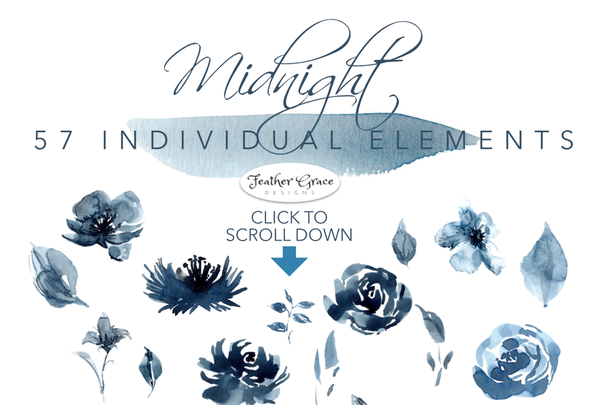 Indigo Blue Watercolor Flowers, an Illustration by Feather Grace Designs (Photo 8 of 10)
