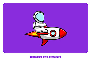 Cute Astronaut Riding Rocket