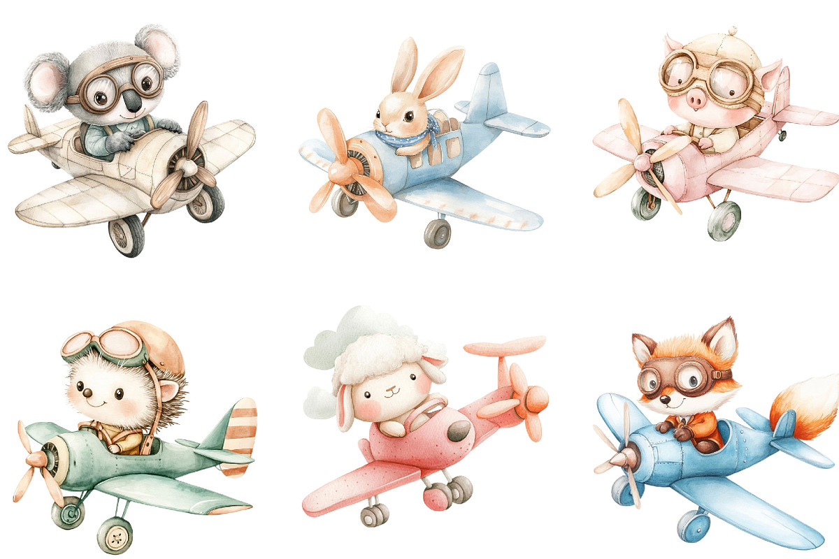 Animal Airplane Clipart PNG, a Seasonal Illustration by Designking (Photo 4 of 4)