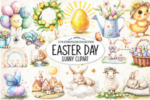 Sunny Easter Day Clipart, an Illustration by Watercolor design