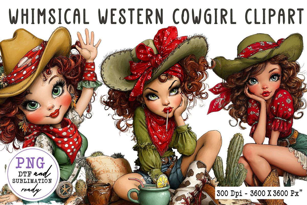 Whimsical Western Cowgirl Clipart, an Illustration by CreationArt (Photo 1 of 6)