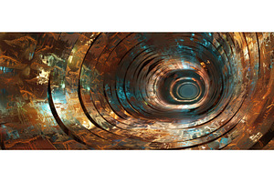 Abstract metallic tunnel with golden, an Abstract Photo by piter.goskov