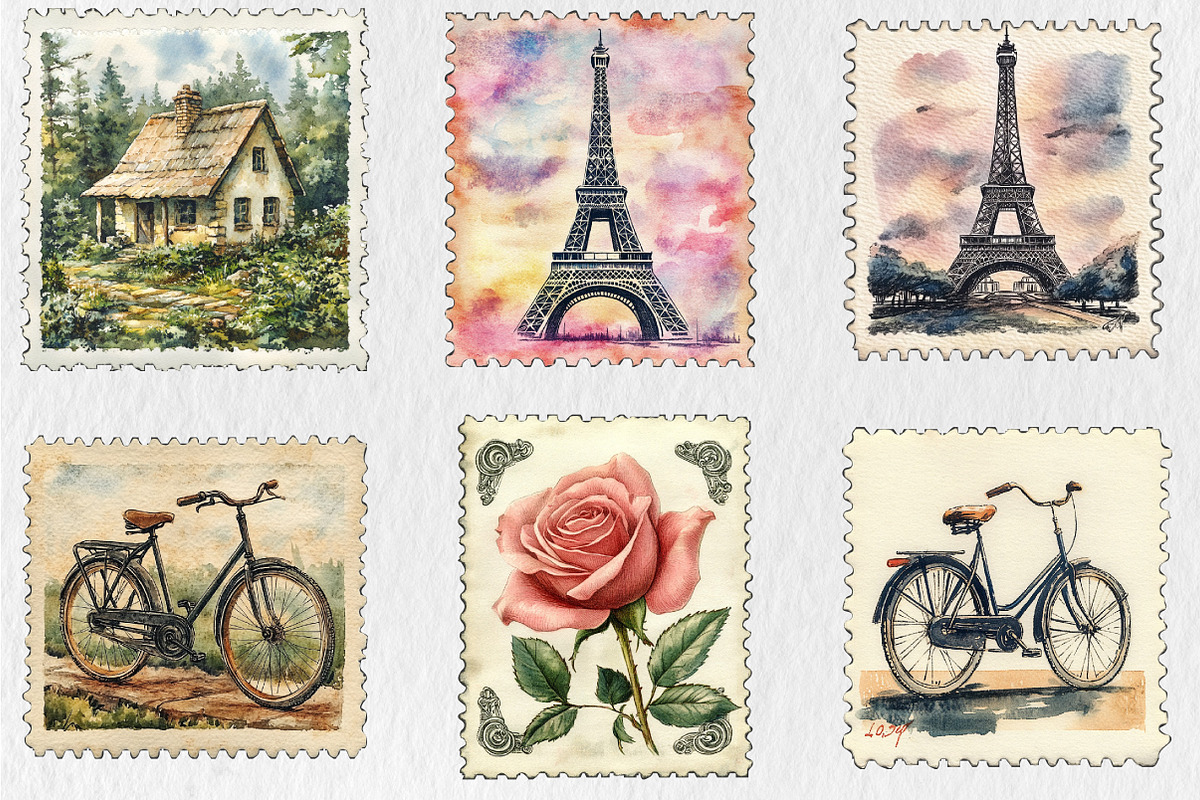 Vintage Arts Postage Stamps Clipart, a Seasonal Illustration by Rose Art (Photo 3 of 4)
