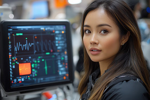 Woman monitors health data in a medi, a Photo by Tanuart