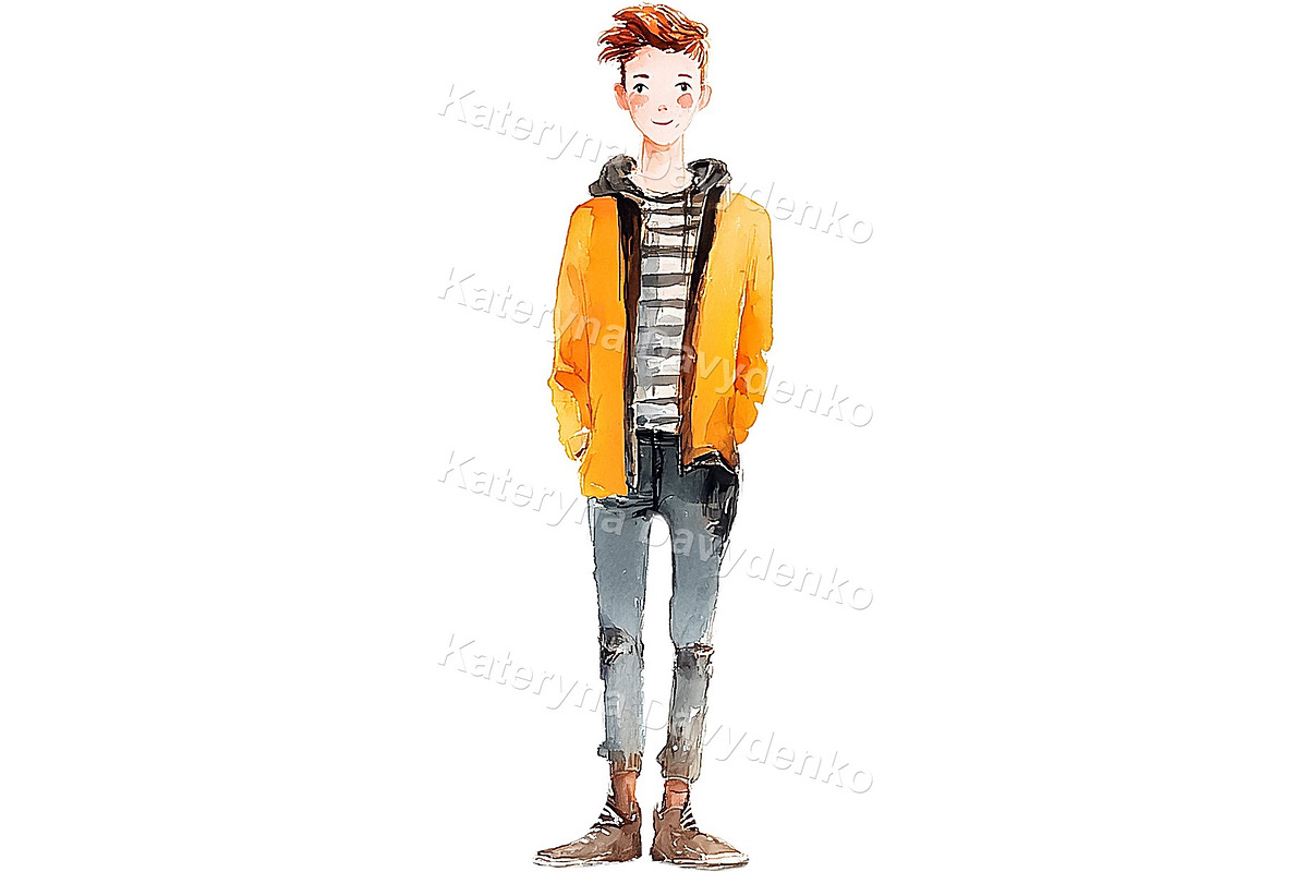 Teen Characters Watercolor PNG Set, a Person Illustration by Bubert Art (Photo 4 of 7)